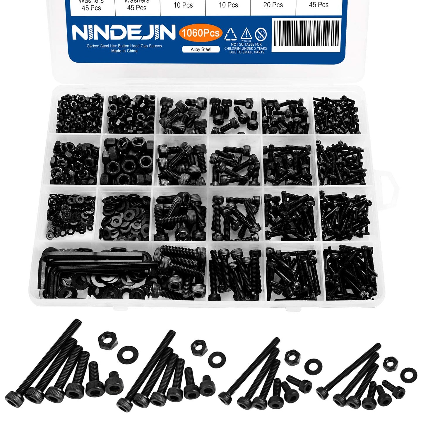 Alloy and Carbon Steel Screws Assortment Kit: 1060pcs of M2, M3, M4, and M5 Hex Socket Cap Screws and Nuts