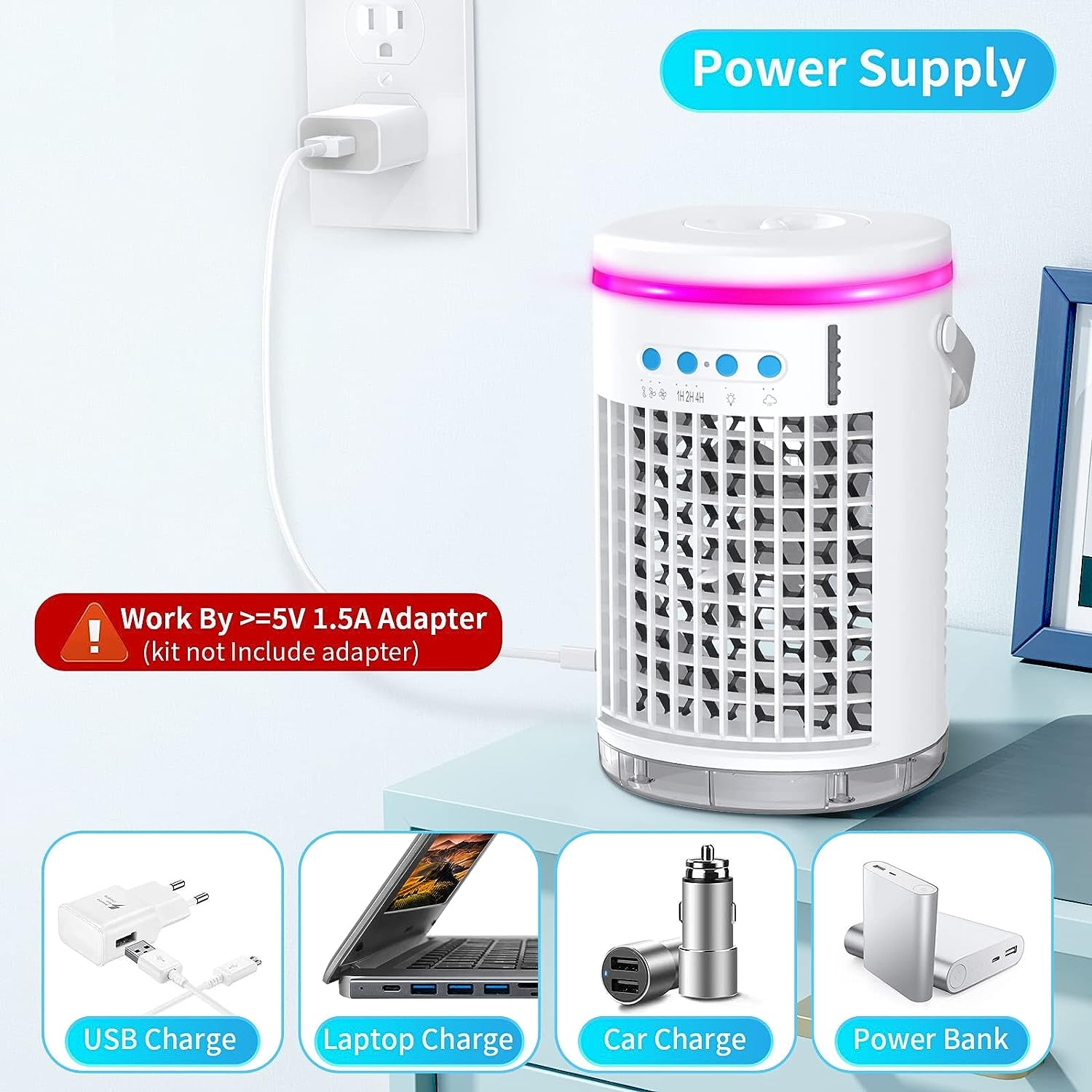 Versatile Portable Air Cooler Fan: Enjoy 3 Wind Speeds, 2 Misting Modes, and LED Light for Your Home, Office, or Bedroom - 1400ML Air Conditioner Fan in Blue and White