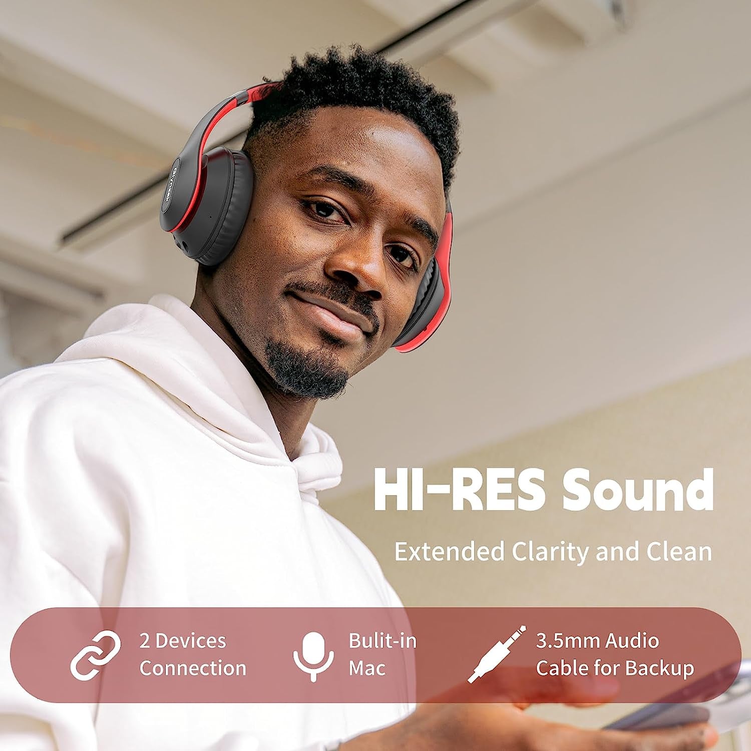 Bluetooth Headphones over Ear Foldable Headset with 65H Playtime, Hifi Stereo, Microphone, and 6EQ Modes. Bluetooth V5.3 Headphones for Travel, Smartphone, Computer, Laptop