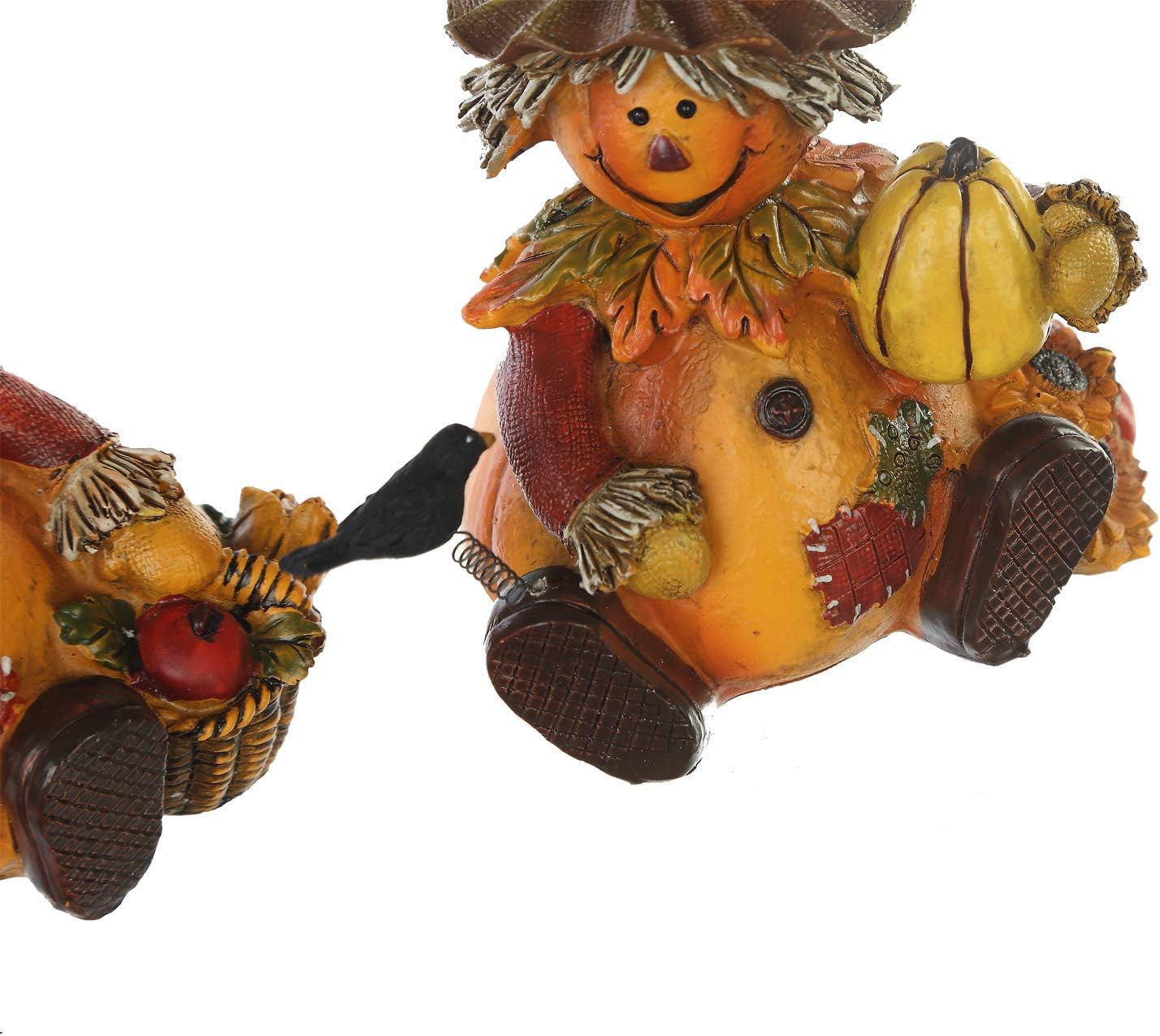 Set of 2 Polystone Table Decor Fall Harvest Statues - These Pumpkin People Dolls are perfect for adding a seasonal fall accent to your home decor.