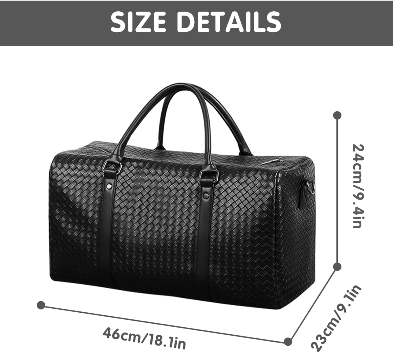 Men's Black Leather Travel Duffle Bag - Stylish Carry On Weekender for Business, Sports, and Gym