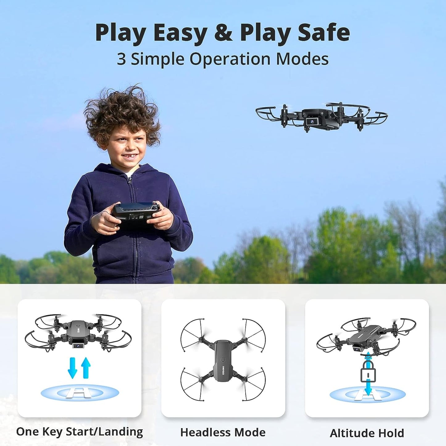 Foldable Mini Drone with 1080P HD Camera - Suitable for Kids and Adults, Remote Control FPV Camera, Comes with 2 Batteries and 9 Play Modes, Perfect for Aerial Entertainment.