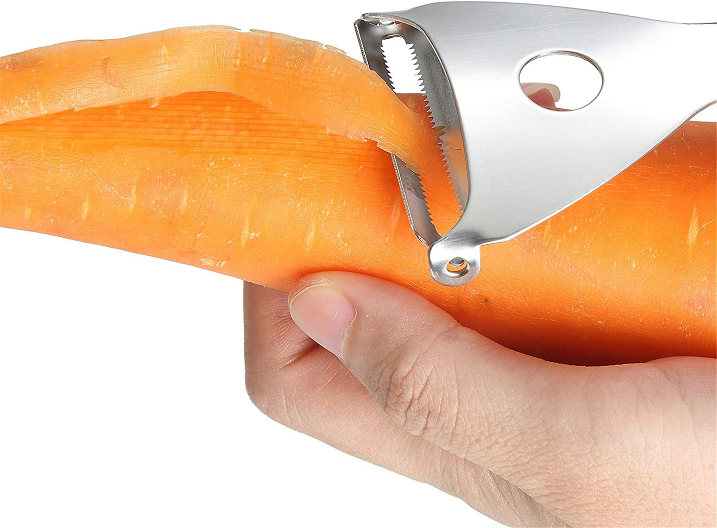 Kitchen Gadget Set of 4: Stainless Steel Vegetable Peelers with Ultra Sharp Blades, Ergonomic Handles, and Cleaning Brush for Added Convenience.