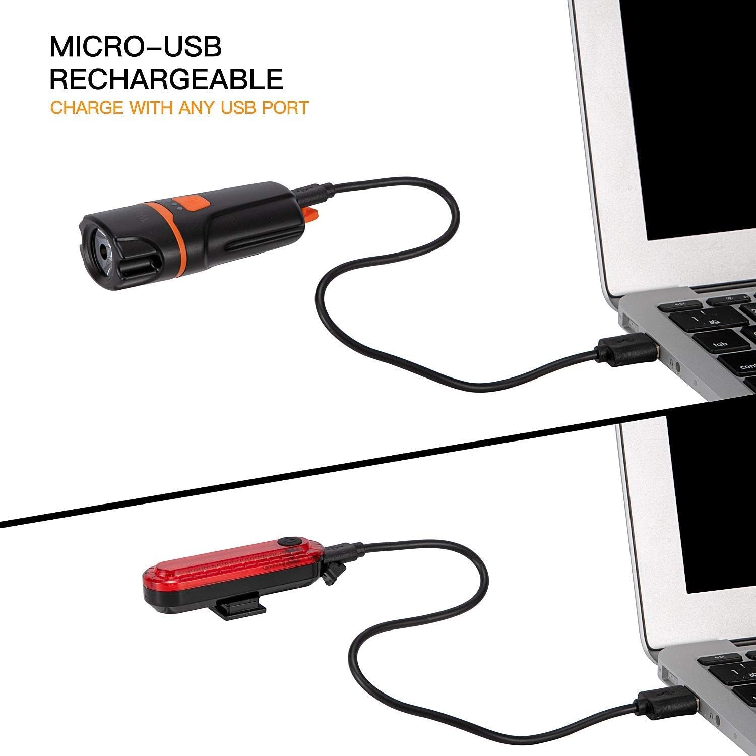 Super Bright Bike Front Light: 1200 Lumen, IPX6 Waterproof, 6 Modes Cycling Flashlight Torch, USB Rechargeable - Includes USB Cables and Tail Light