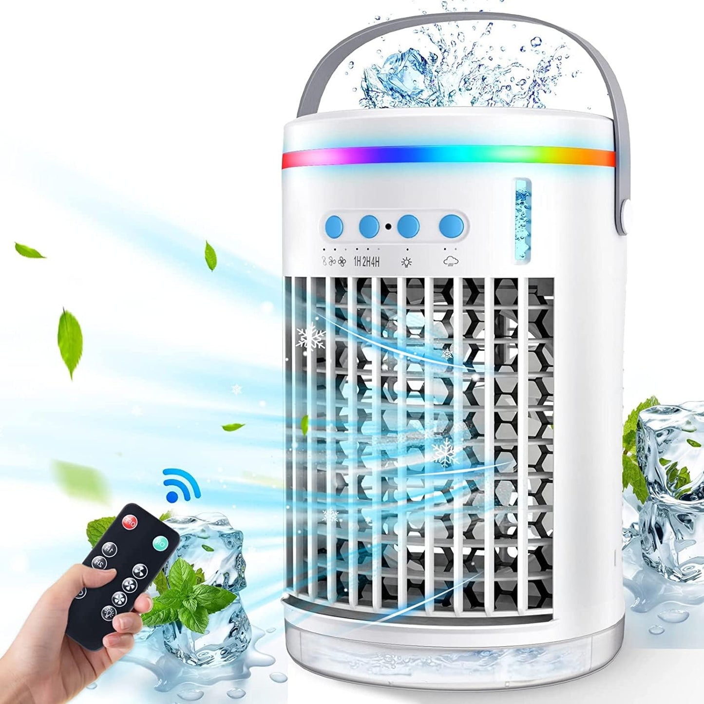 Versatile Portable Air Cooler Fan: Enjoy 3 Wind Speeds, 2 Misting Modes, and LED Light for Your Home, Office, or Bedroom - 1400ML Air Conditioner Fan in Blue and White
