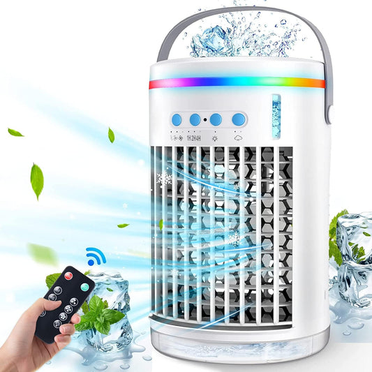 Versatile Portable Air Cooler Fan: Enjoy 3 Wind Speeds, 2 Misting Modes, and LED Light for Your Home, Office, or Bedroom - 1400ML Air Conditioner Fan in Blue and White