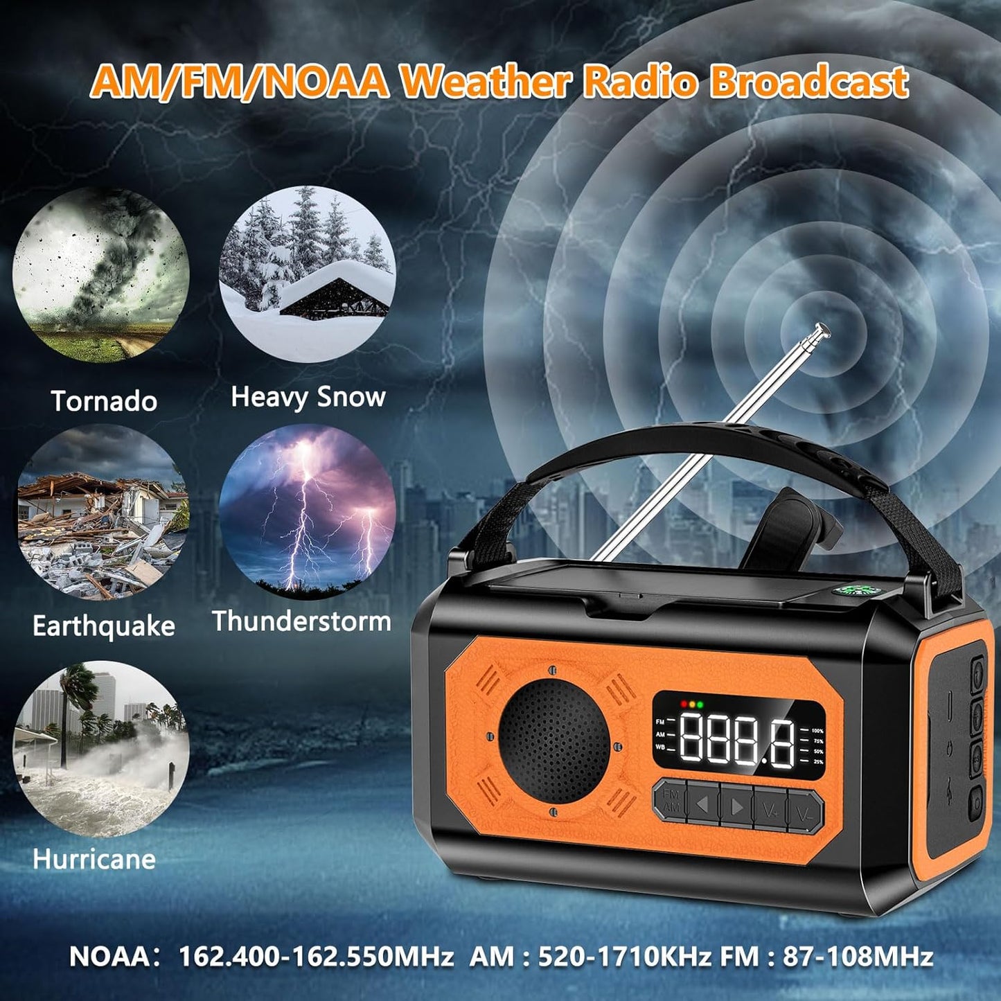 Versatile 12000mAh Emergency Weather Radio with Multiple Charging Methods, Flashlight, and Survival Features for Outdoor Camping and Emergency Situations