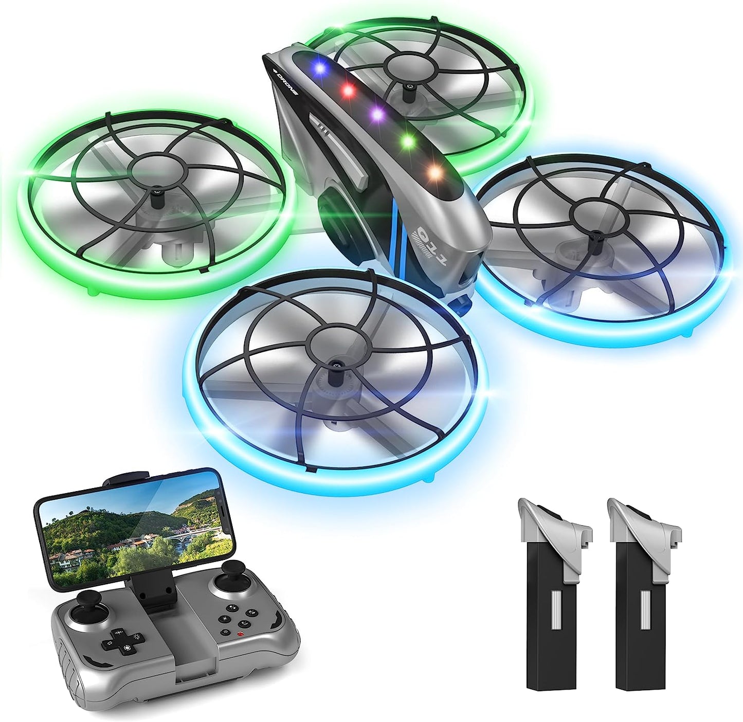 Skyquad RC Drone with HD FPV Camera - Great Toys Gifts for Boys and Girls, Suitable for Kids and Adults, Equipped with Cool LED Lights, Full Protective Guards, and Extended Flight Time; Durable and Beginner-Friendly Model Q11.