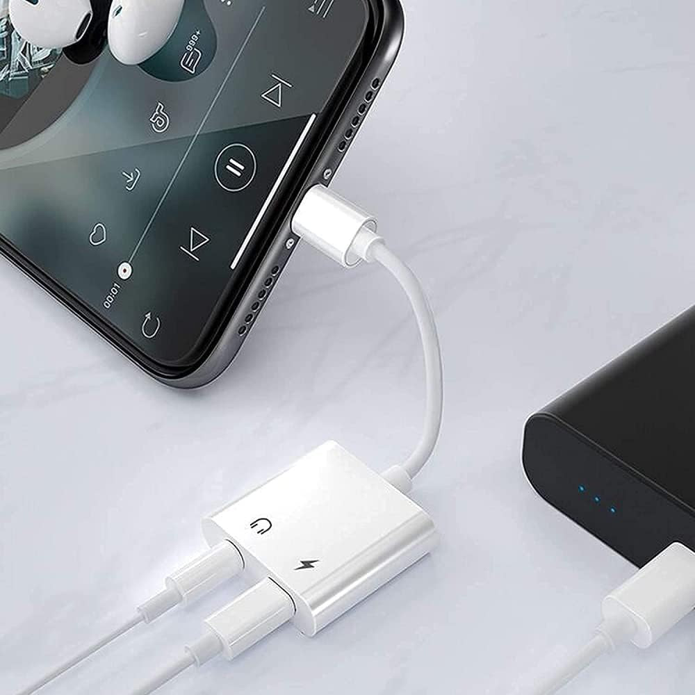 2-in-1 Headphone Jack Adapter for iPhone - Combines a 3.5mm Jack AUX Audio Dongle and Charging Cable Connector, Compatible with iPhone 11, 7, 8 Plus, X, 10, XS, XS Max, XR, and Supports All iOS Systems.