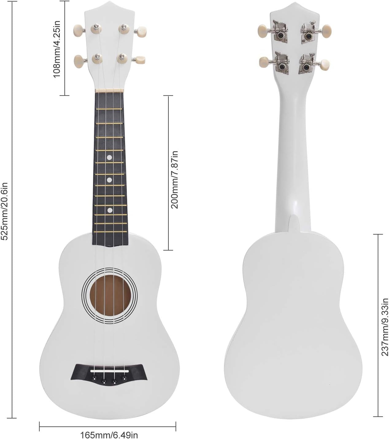 21" Soprano Ukulele - Specially Designed for Kids, Students, and Beginners. Includes a Carrying Bag and a Digital Tuner, available in a clean White finish.