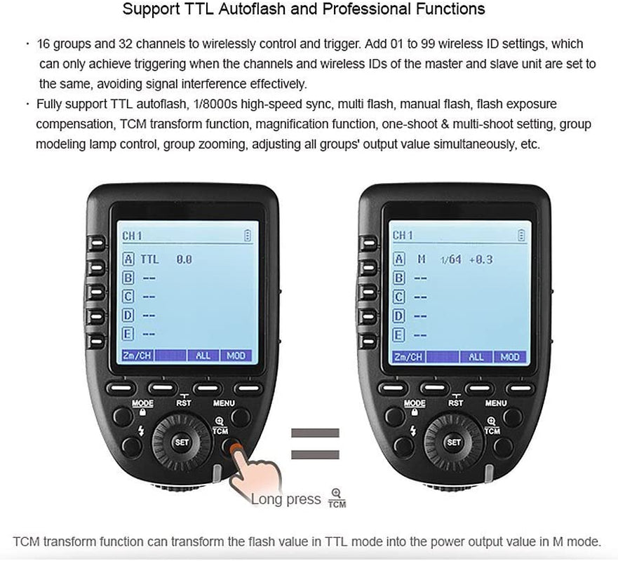 Sony TTL Wireless Flash Trigger Xpro-S with 1/8000S HSS, TTL-Convert-Manual Function, Large Slanted Screen Design, 5 Dedicated Group Buttons, and 11 Customizable Functions