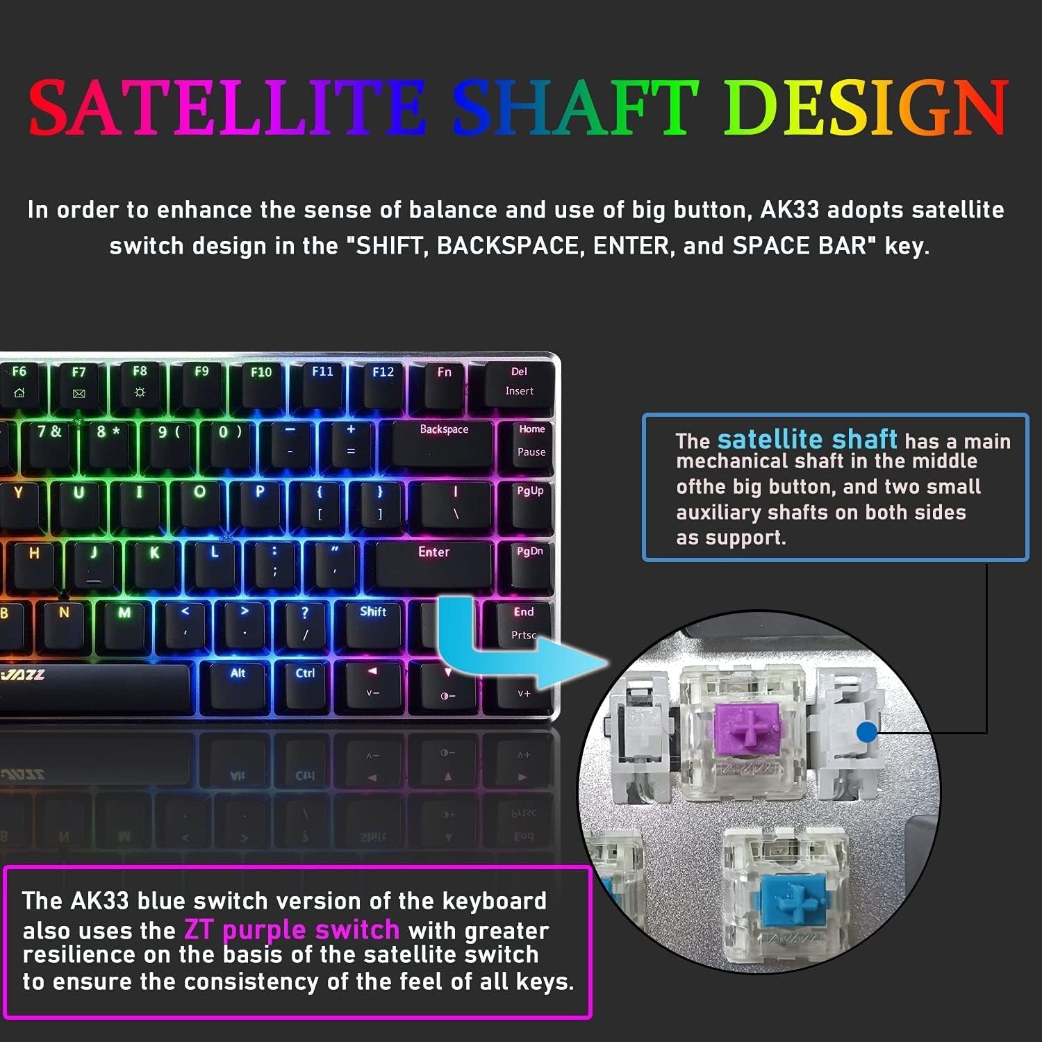 Compact Metal Panel Gaming Keyboard with RGB LED Backlighting - AK33, Wired Mechanical Keyboard with 82 Keys. Offers 20 Lighting Effect Modes for Windows PC Gamers (RGB Black Switch)