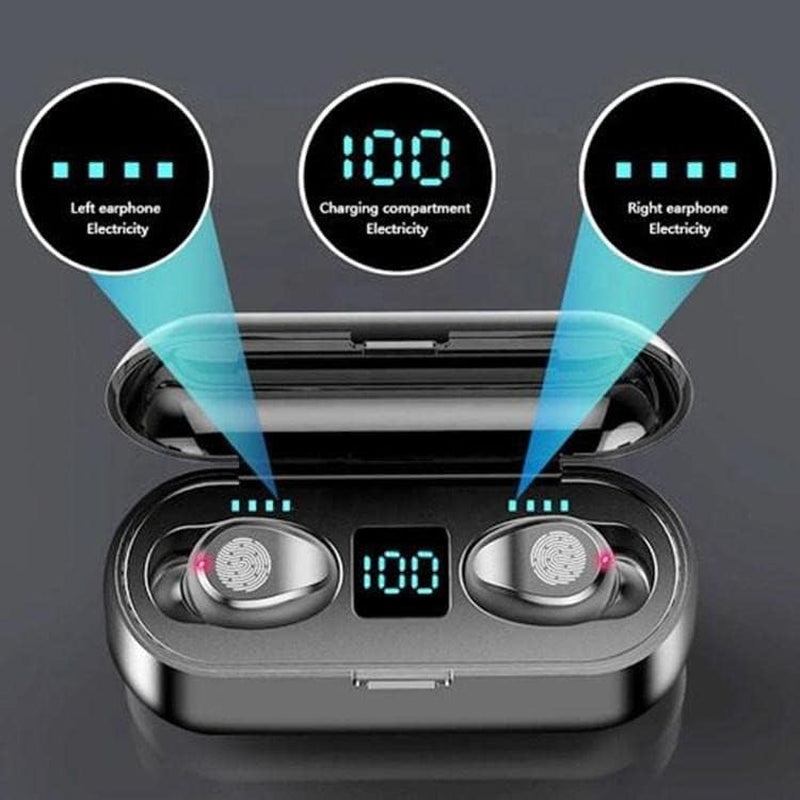 Bluetooth Earphone - Wireless Earbuds with 200 Hours of Playtime, Hi-Fi Stereo Sound, LED Display, Button Control, IPX7 Waterproof, TWS Headphones with HD Mic, In-Ear Headsets