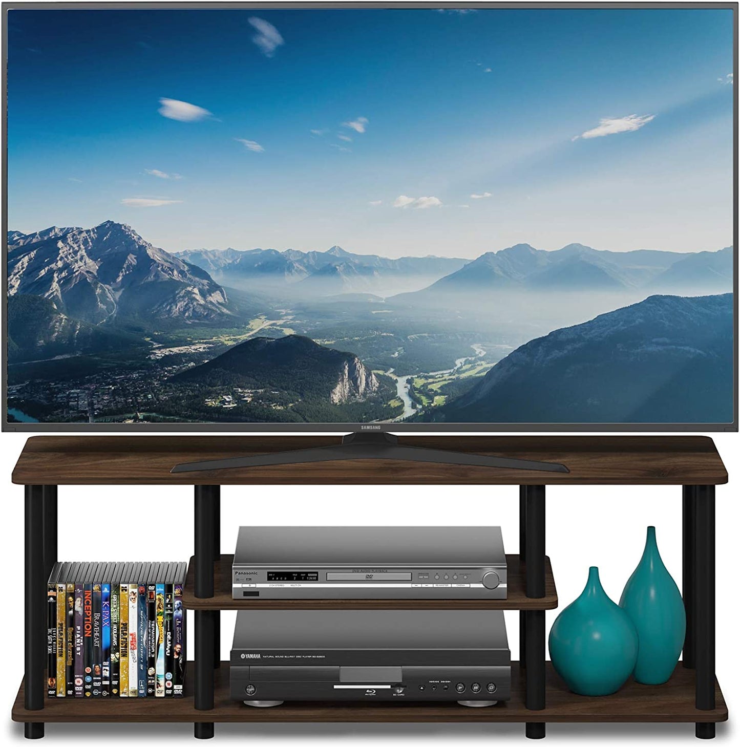 3D Entertainment TV Stands, Round - Walnut/Black