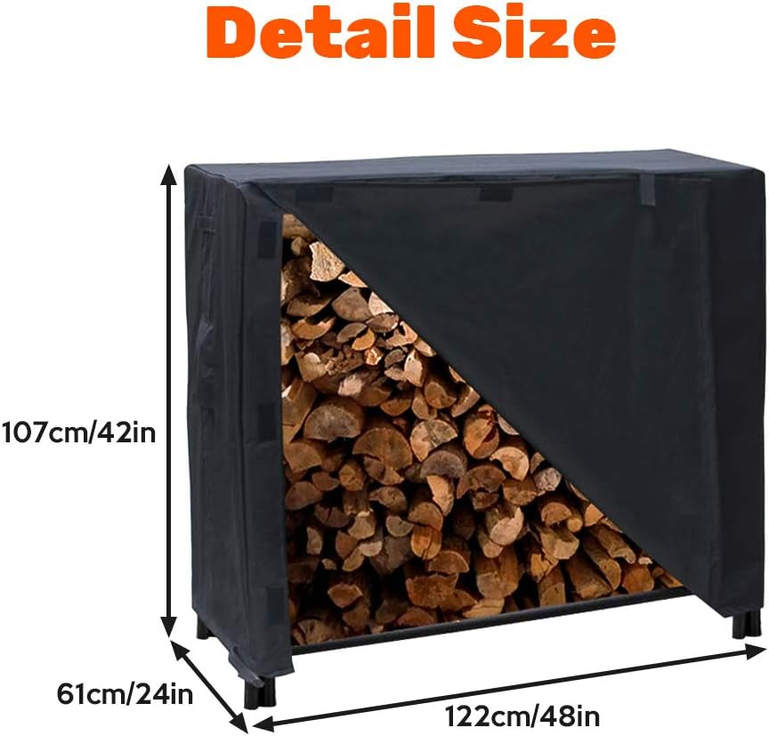 Secure Outdoor Log Rack Cover for 4-Foot Firewood Racks 600D Material with Toggle Cord and Hook and Loop Fastener 