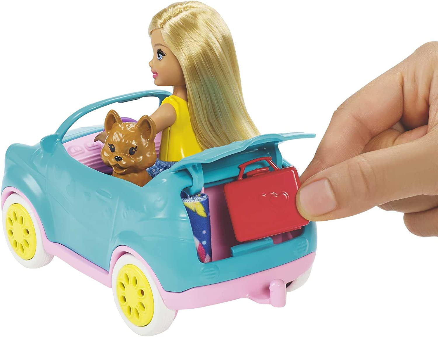 Club Chelsea Toy Car & Camper Playset - Includes Blonde Chelsea Small Doll, Puppy, and 10+ Accessories. Unhitch & Open for Campsite Fun.