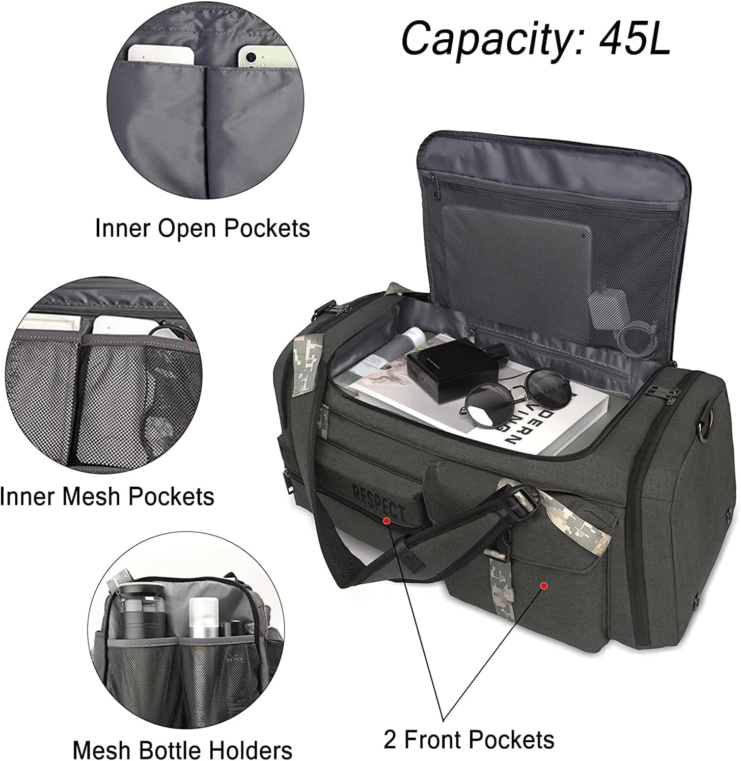 Sports Duffle Bag Backpack - Large Gym Bag for Men - Includes Shoe Compartment and Wet Pocket - Ideal for Travel and Sports Activities.