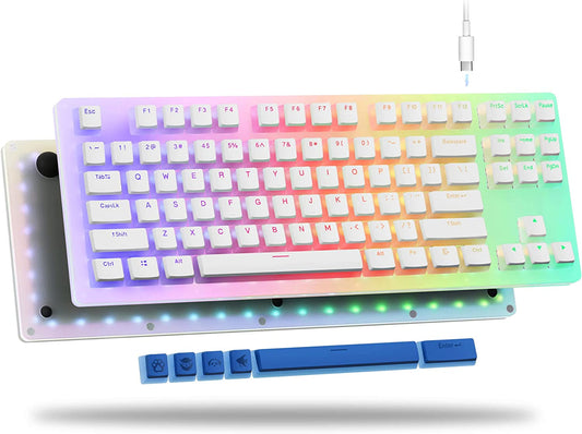 Red Switch K87 Pro TKL Mechanical Keyboard - Hot Swappable Keyboard with Pudding Keycaps, Gateron Switch, and RGB Backlit. Ideal Gaming Keyboard for PC, PS4, and Xbox.