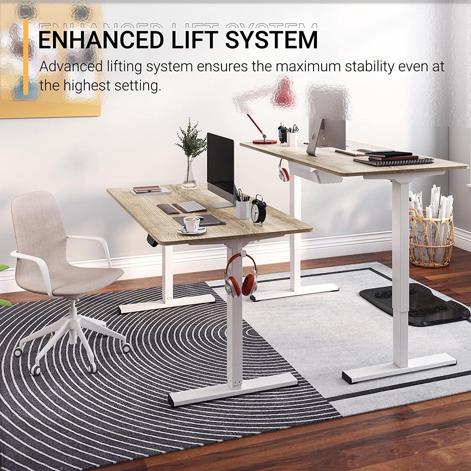 Standing Desk Electric Stand Up Desk with 40 x 24 Inches Ergonomic Memory Controller Height Adjustable Desk with USB Charging Ports(White Frame + Classic Gray Desktop)