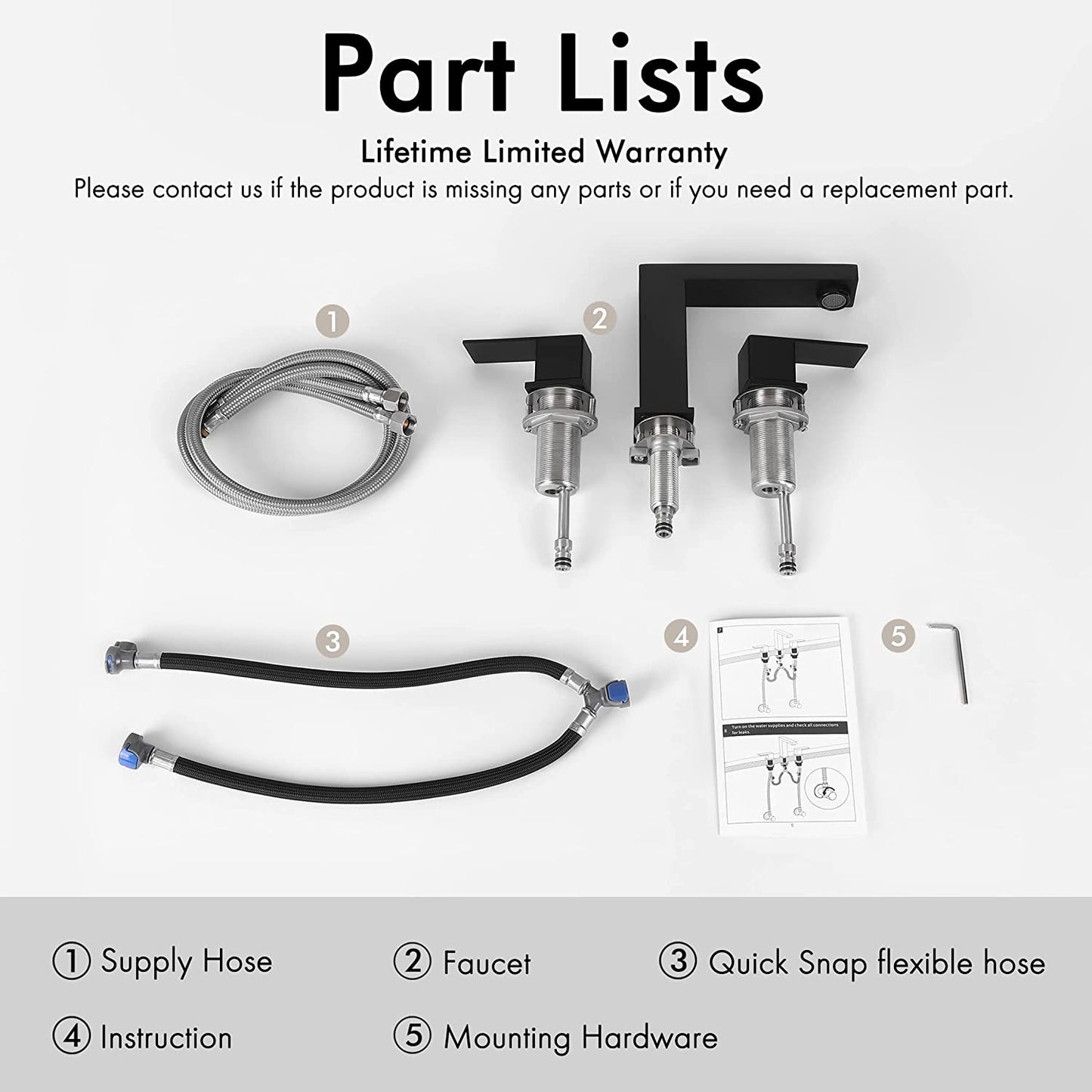 8" Matte Black Bathroom Faucet - 3 Hole Vanity Faucet Bathroom Sink Faucet with Supply Hoses SUS 304 Stainless Steel
