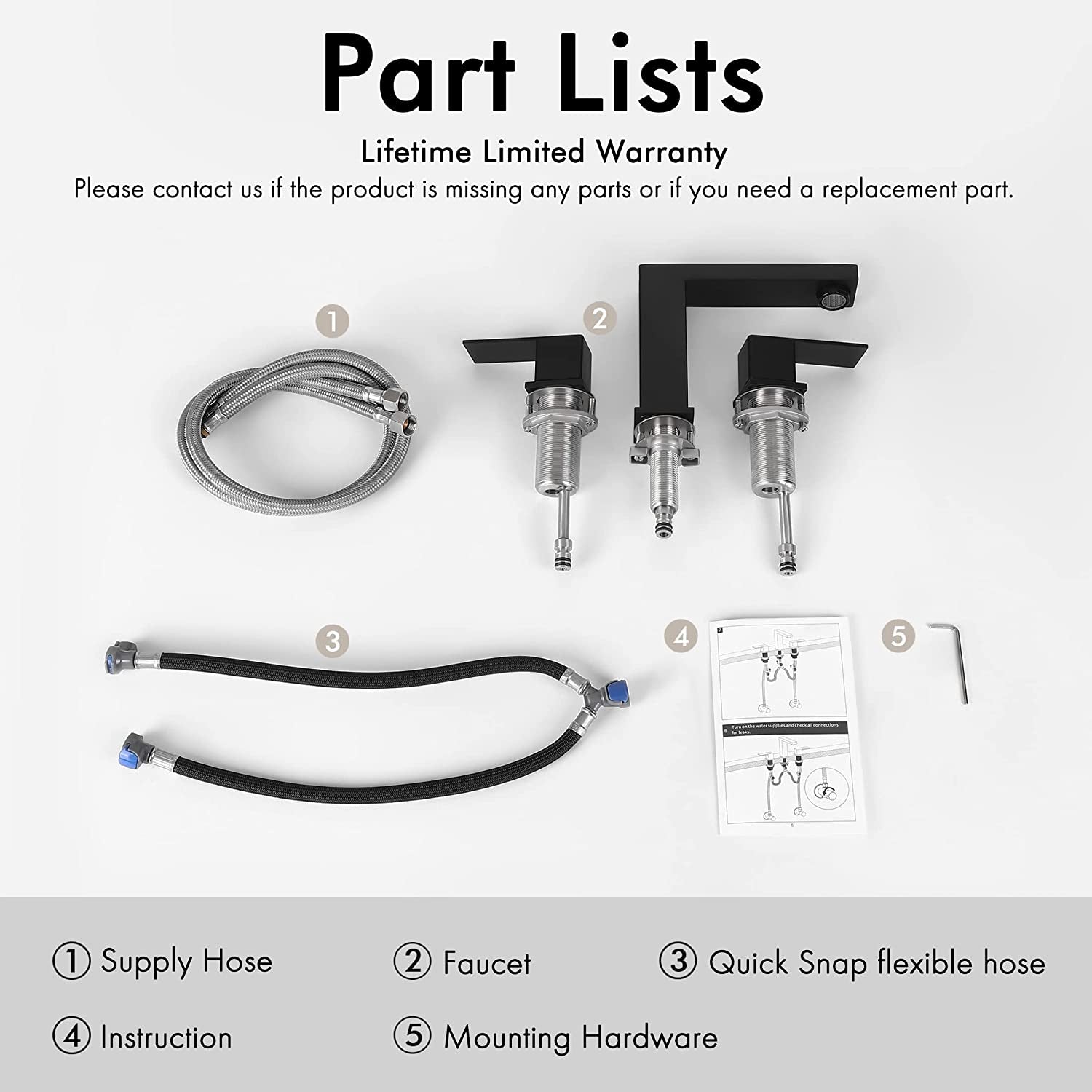 8" Matte Black Bathroom Faucet - 3 Hole Vanity Faucet Bathroom Sink Faucet with Supply Hoses SUS 304 Stainless Steel