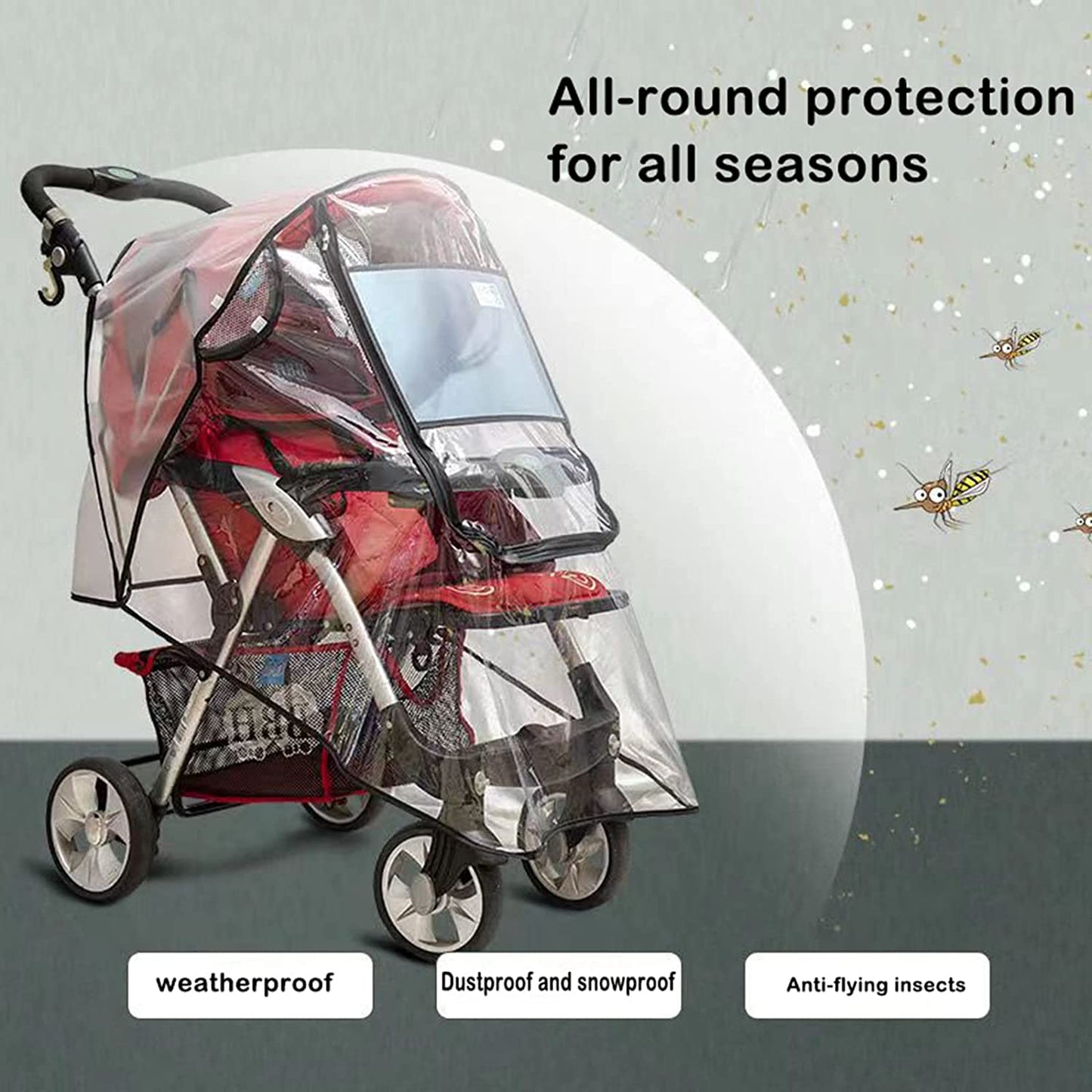 Universal Stroller Rain Cover- Cart Umbrella Rain Cove Accessory, for Babies Winter Windproof Waterproof Dustproof and Snowproof