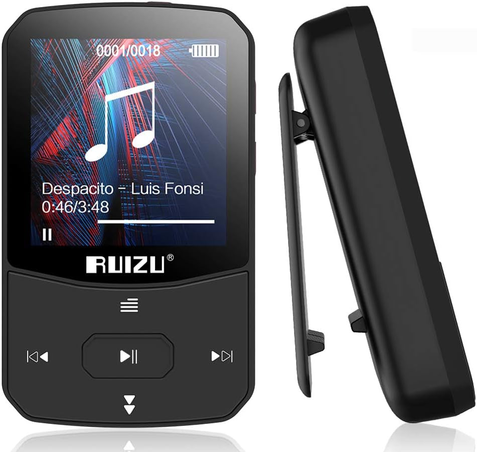 Bluetooth 5.0 MP3 Player: Portable 8GB Motion Clip MP3 Player with HiFi Music Playback, HD Screen, Video Playback, Voice Recorder, eBook Support, FM Radio, and Micro SD Card Slot (Up to 128GB Compatible).