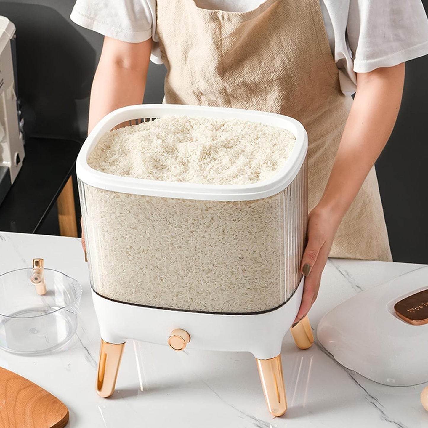 Rice and Cereal Dispenser: 10kg/22lbs Automatic Grain Dispenser with Included Rice Cup, Ideal for Storing Grains, Beans, Flour, Nuts, Coffee, and More in Kitchen Food Storage Containers