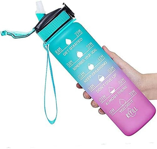 32 oz Motivational Water Bottle with Straw - BPA-Free Tritan Travel Bottle - Wide Mouth Design - Ideal for Sports, Fitness, Hiking, Workouts, and Gym - 1 Liter Capacity - Vibrant Blue Color.