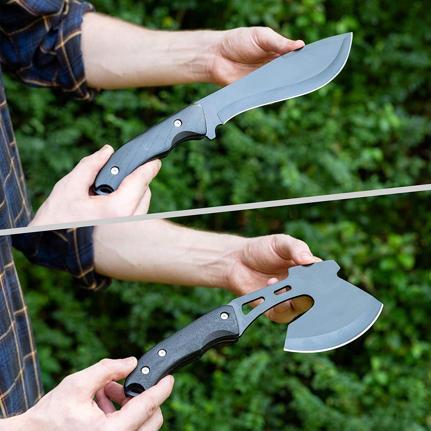 Outdoor Combo Set: Axe and Fixed Blade Knife - Full Tang Design with Wood Handles, Ideal for Camping, Survival, Hunting, and Hiking; Includes Nylon Sheath for Protection.