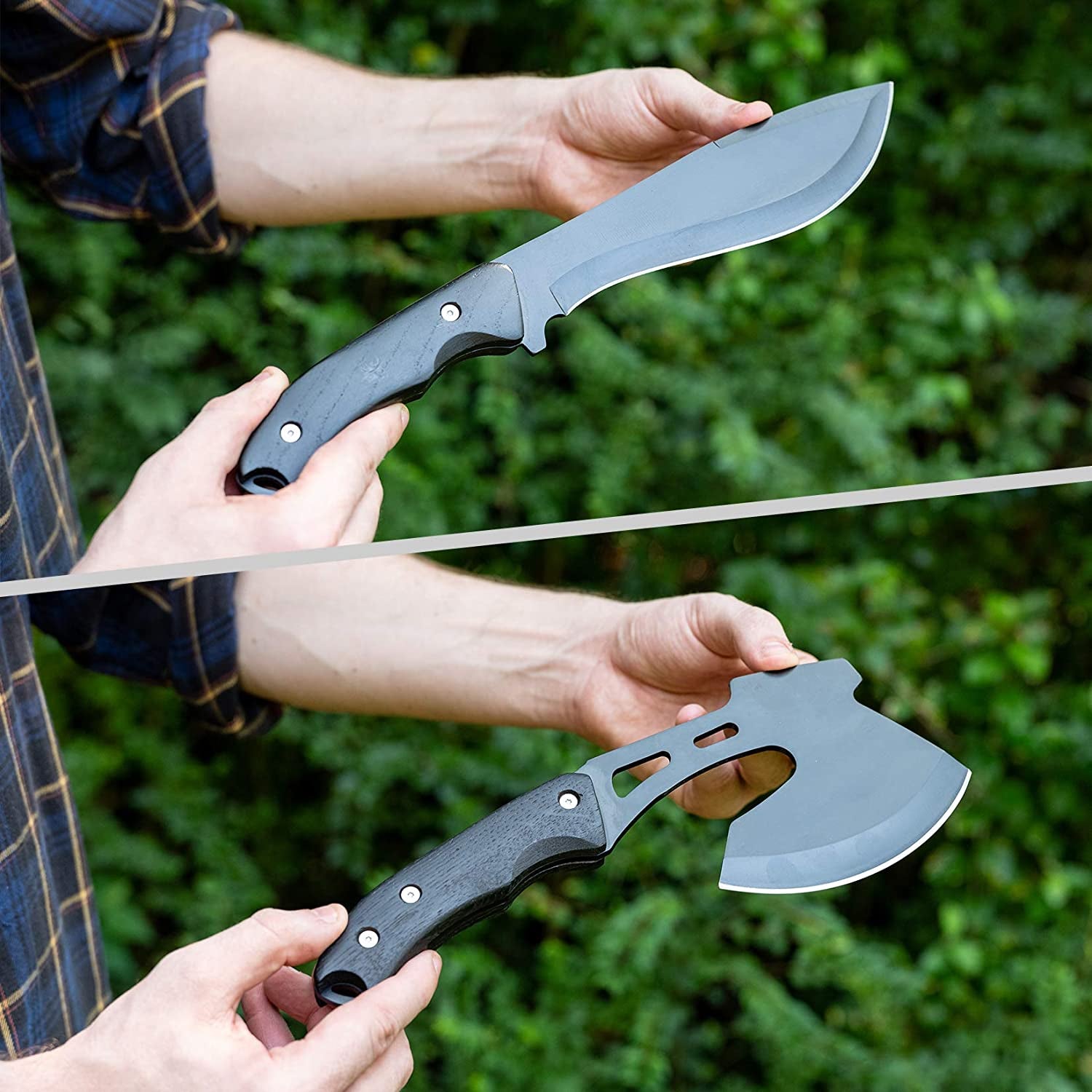 Outdoor Combo Set: Axe and Fixed Blade Knife - Full Tang Design with Wood Handles, Ideal for Camping, Survival, Hunting, and Hiking; Includes Nylon Sheath for Protection.