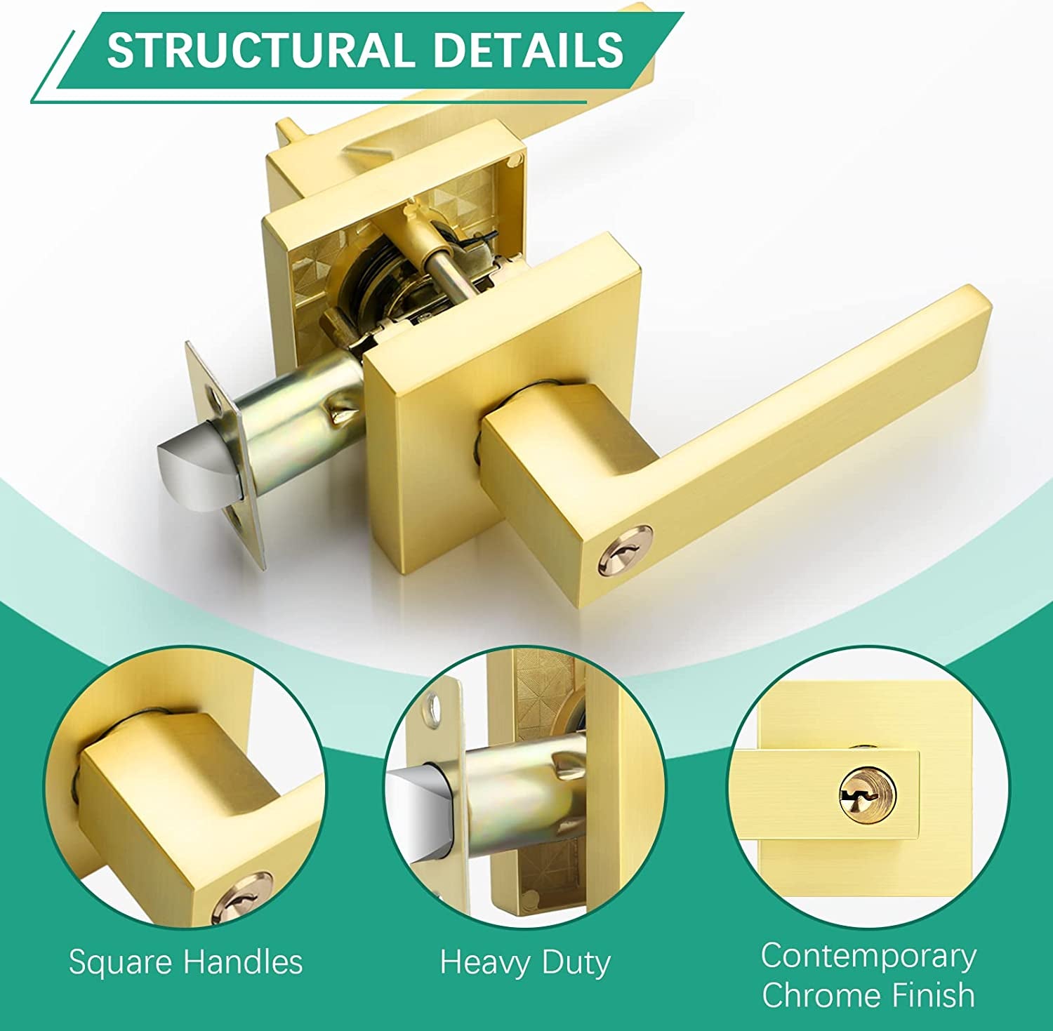 Satin Brass Keyed Entry Door Lever - Heavy-Duty Exterior Door Handle with a Keyed Entry Lock Set. Suitable for Left or Right-Handed Doors.