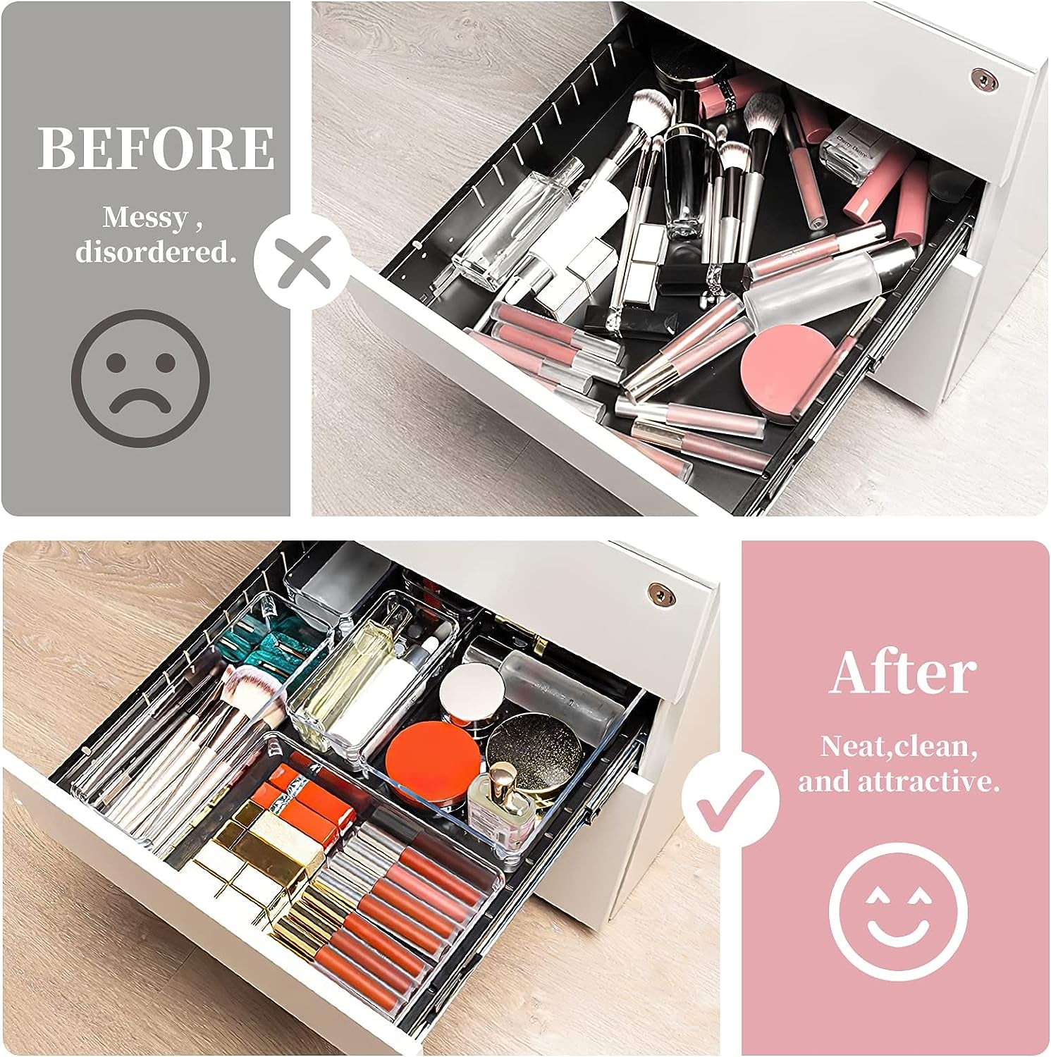 Clear Plastic Drawer Dividers, 12-Pack Acrylic Makeup Organizer Drawers for Bathroom, Office, Kitchen, Bedroom, Cabinet.