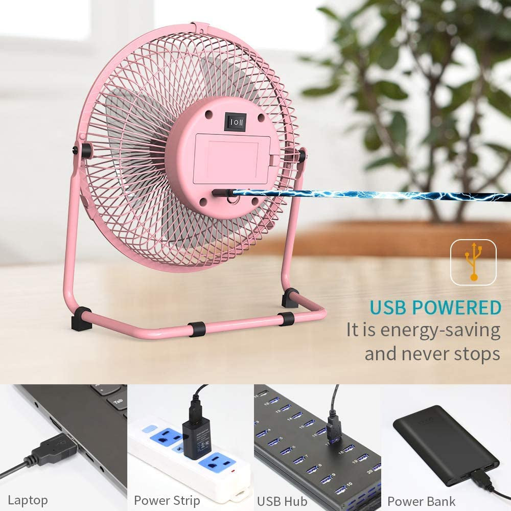 Mini Portable USB Rechargeable Desk Fan: Enjoy 9 Inches of Battery Operated Fan with 2 Speeds for Strong Airflow. It's Quiet, 360° Rotatable, and Perfect for Home, Office, Outdoor, and Travel Use.