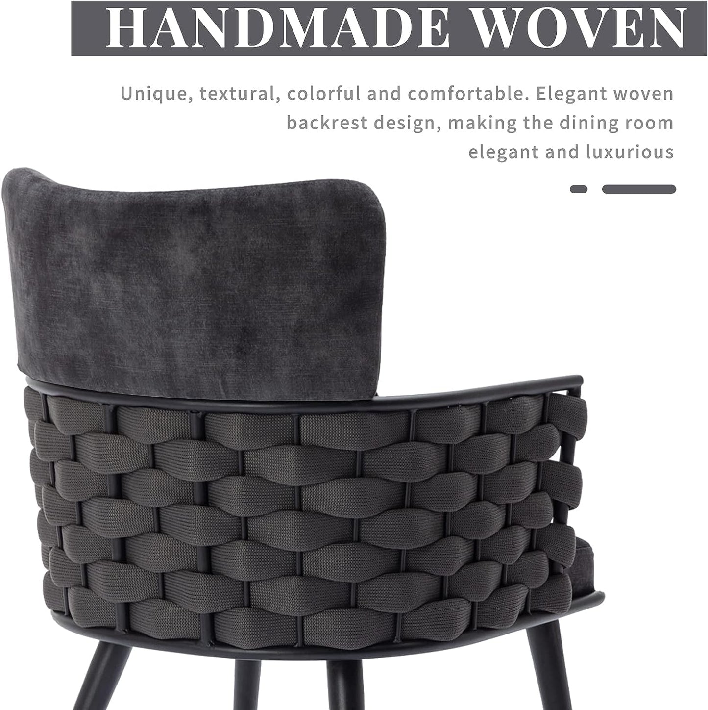 Set of 2 Mid-Century Modern Dining Velvet Chairs - Handmade Woven Kitchen Chairs, with Metal Legs for Kitchen, Dining Room, Living Room