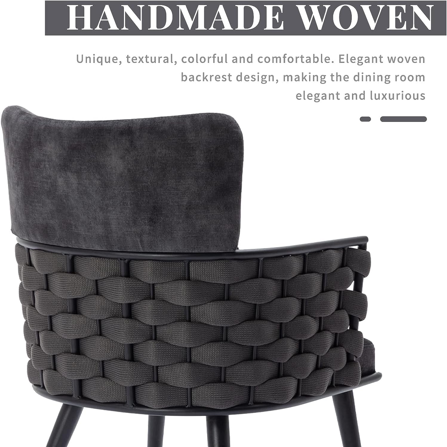 Set of 2 Mid-Century Modern Dining Velvet Chairs - Handmade Woven Kitchen Chairs, with Metal Legs for Kitchen, Dining Room, Living Room