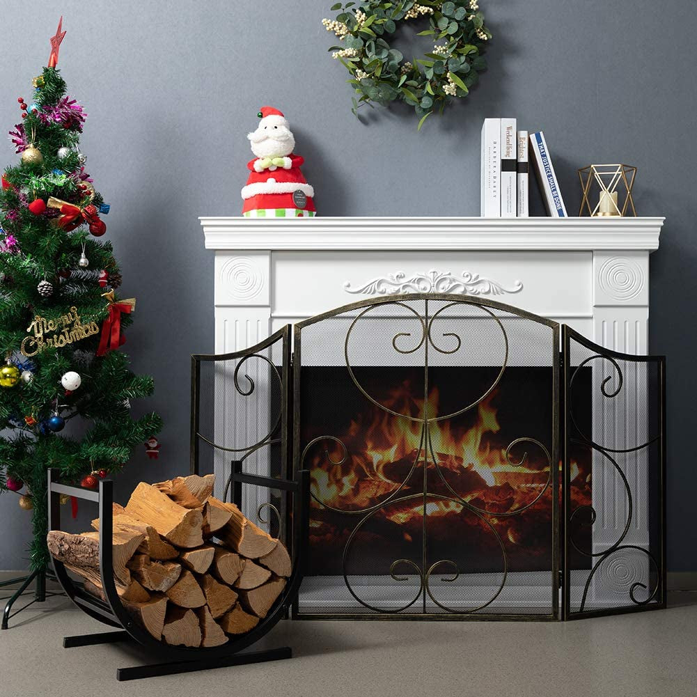 Small Decorative Firewood Racks Indoor/Outdoor Fireside Log Rack, Black