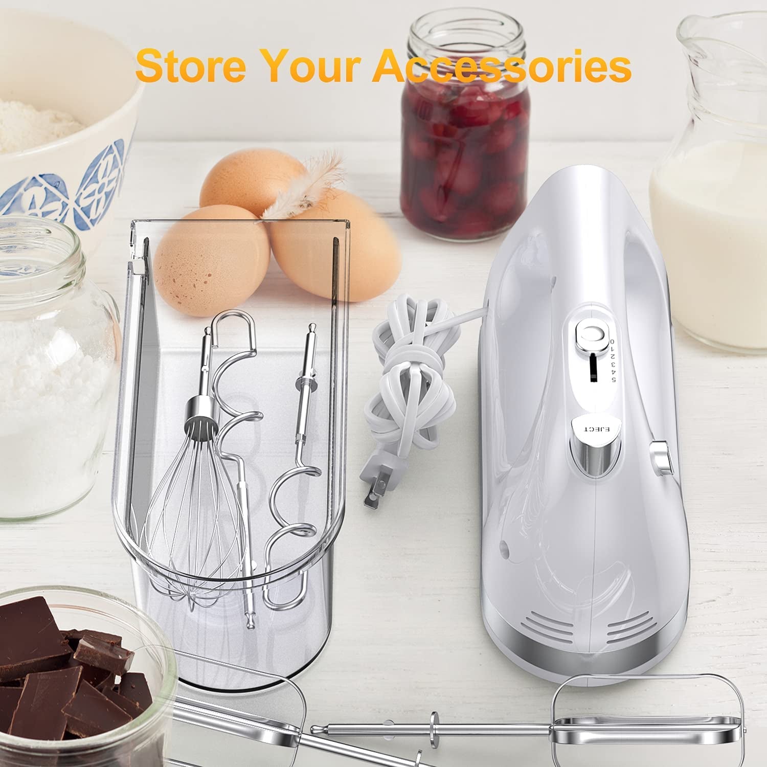 400W Ultra Power Electric Hand Mixer with Turbo Boost, Automatic Speed, Storage Case, and 5 Stainless Steel Accessories for Easy Whipping, Baking, and Cake Making