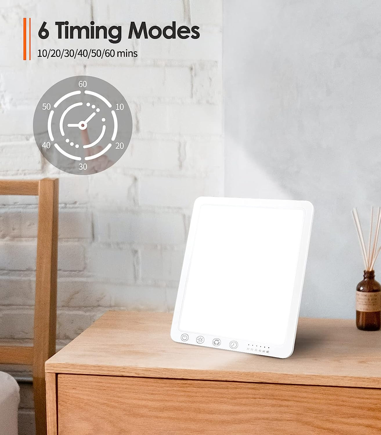 UV-Free Light Therapy Lamp with Timer, 12,000 Lux Brightness, 5 Brightness Levels, 3 Color Temperature Modes, Memory Function, Wall-Mountable with 180° Rotatable Stand, Compact for Home Office and Travel