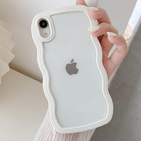 iPhone XR Wave Frame Clear Phone Case - Slim Fit, Shockproof, Translucent Bumper, Anti-Scratch TPU Case in White.