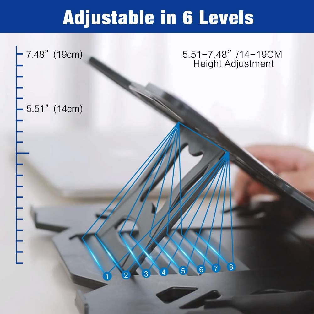 Ergonomic Laptop Stand - Adjustable Notebook Computer Holder Compatible with Air, Pro, Dell XPS, HP, Lenovo and More 10-15.6" Laptops - Black