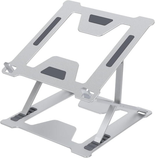 Adjustable Laptop Stand - Ergonomic Portable Riser for Desk - Foldable Stand Compatible with Laptops and iPad 10-17.3'', Silver