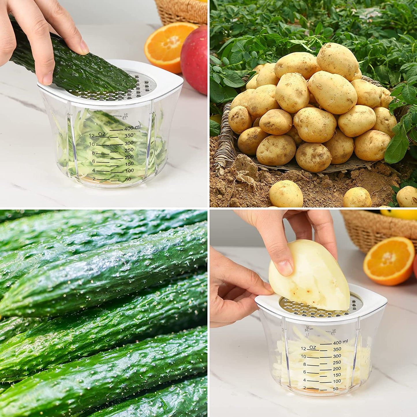 Manual 5-in-1 Lemon Squeezer Citrus Juicer - Hand Juicer for Citrus Fruits like Lemon, Orange, and Lime - Features a Built-in Measuring Cup, Grater, and Strainer, with Included Juicer Cup