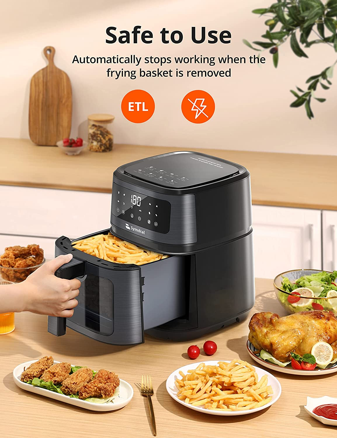8-in-1 Air Fryer - 5.3 Quart Compact Air Fryer with Visible Cooking Window and LCD Touch Screen; Offers Overheat Protection, Dishwasher-Safe & Non-Stick Basket for Quick, Easy Meals. Available in Black.