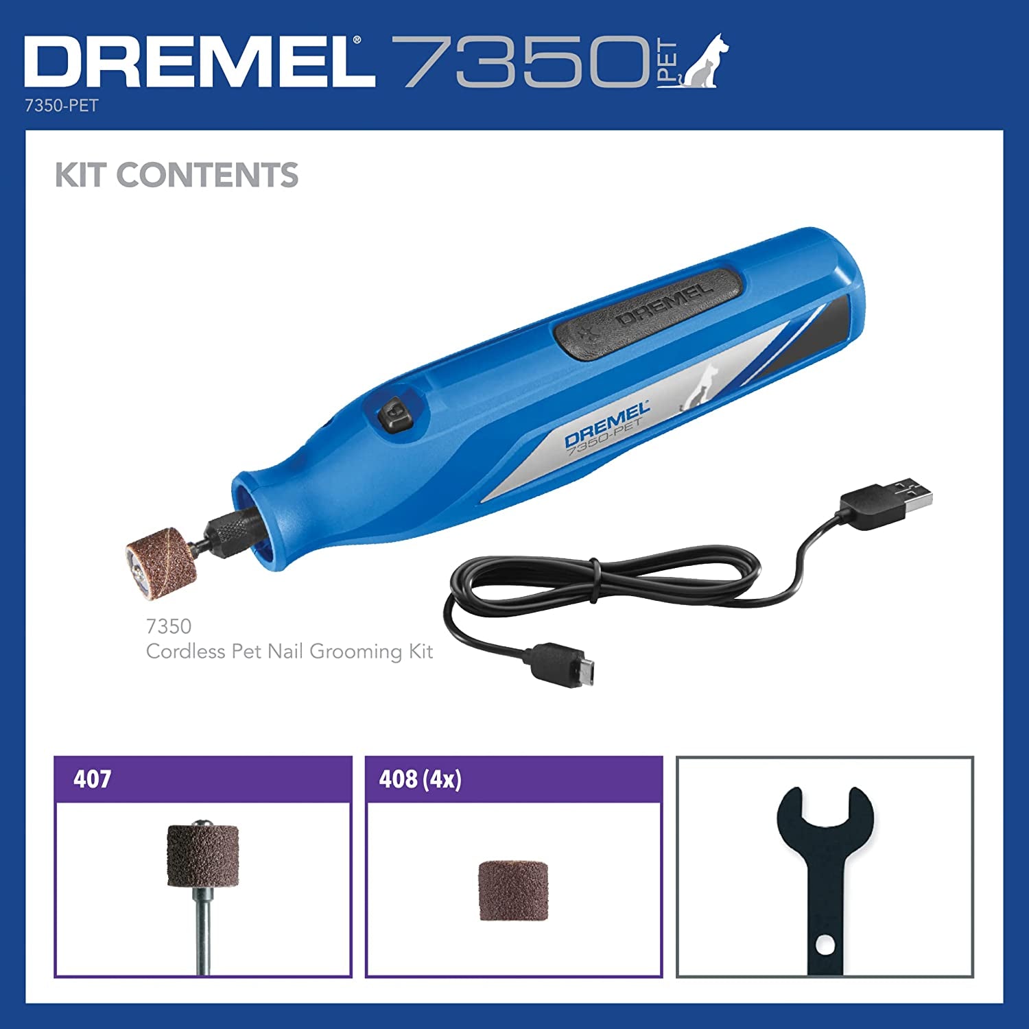 Pet Grooming Kit: Dremel 7350-PET 4V Nail Grinder for Dogs and Cats - Easy-to-Use and Safe Nail Trimmer for Pets of All Sizes