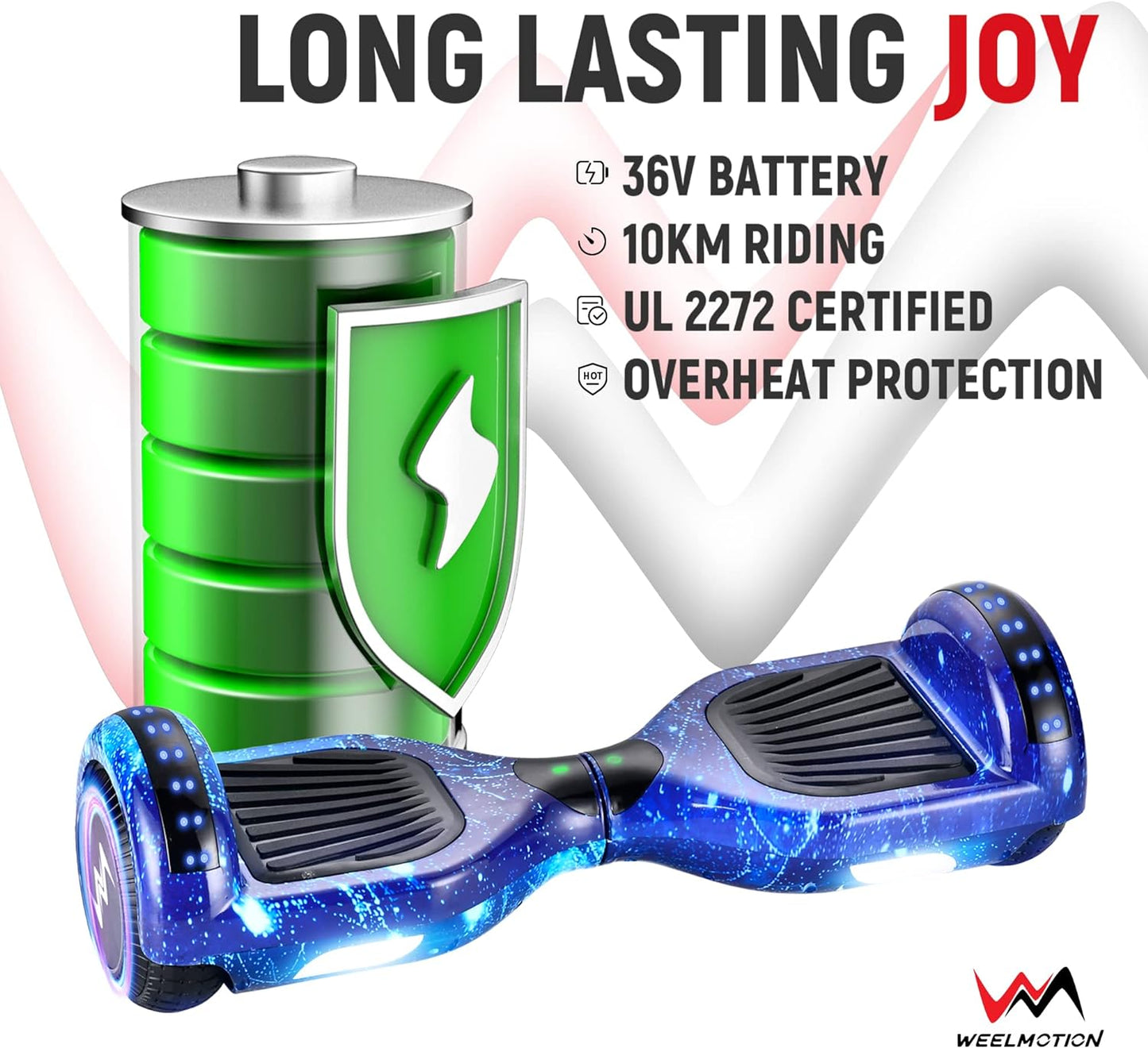 UL2272 Certified Hoverboard with Music Speaker, 6.5" Shining Wheels, Vibrant Lights, and Complimentary Hover Board Bag - Range up to 10 kms - Galaxy Blue