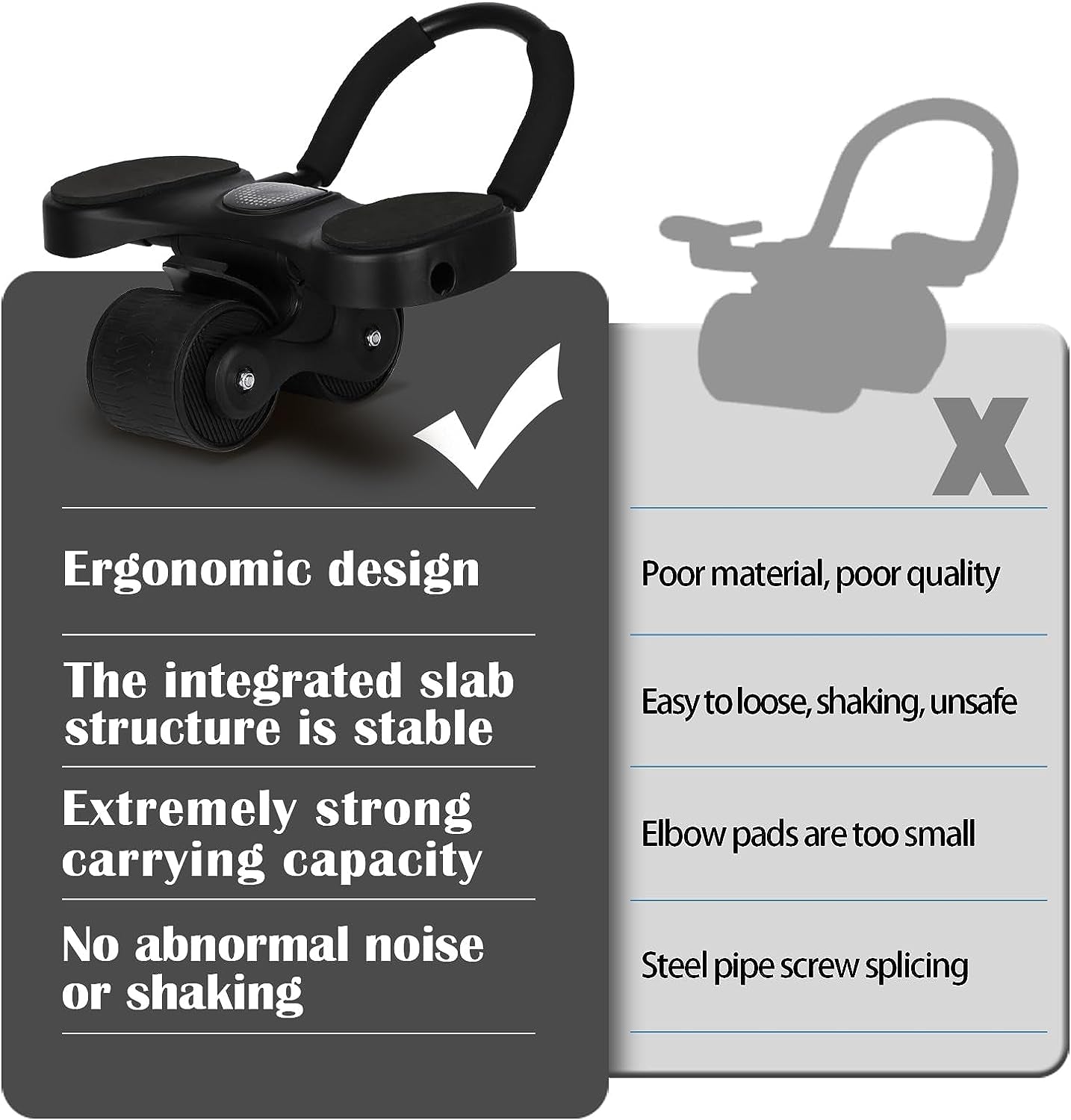 Automatic Rebound Ab Roller with Elbow Support, Tension Rope, Knee Mat, and Foam Grip - Core Strength Trainer for Ab Workouts. Dual Wheel Design.