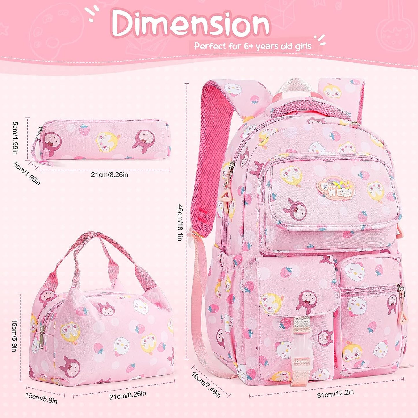 Complete 3-in-1 Back to School Backpack Set for Girls - Adorable Backpack, Including Lunch Bag and Pencil Case, Perfect Gift for Teen Girls