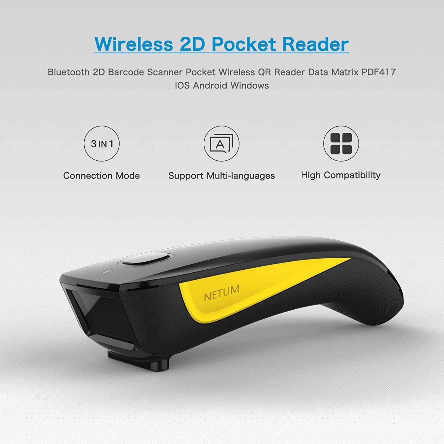 C750 Mini Bluetooth Barcode Scanner, Portable USB 1D 2D Bar Code Reader for Inventory, 2.4G Cordless Image Scanner for Tablet iPhone iPad Android iOS PC POS