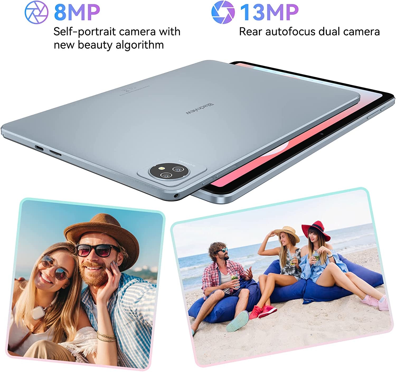 10-Inch Android Tablet - Tab 8 WiFi: 7GB+64GB (Expandable to 1TB via TF Card), 6580mAh Battery, HD+IPS Display, Dual 13MP+8MP Cameras. Designed as an Android 12 Tablet for Kids, Featuring BT5.0, Sturdy Metal Body, Google GMS, and a Stylish Blue Finish.